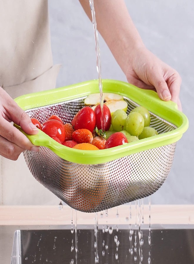 POPGRADE Square Colander Stainless Steel Colander with Handle, Large Metal Strainer for Cooking Pasta, Spaghetti, Veggies, Fruits, Kitchen Food Strainer Drainer, Green - Image 3